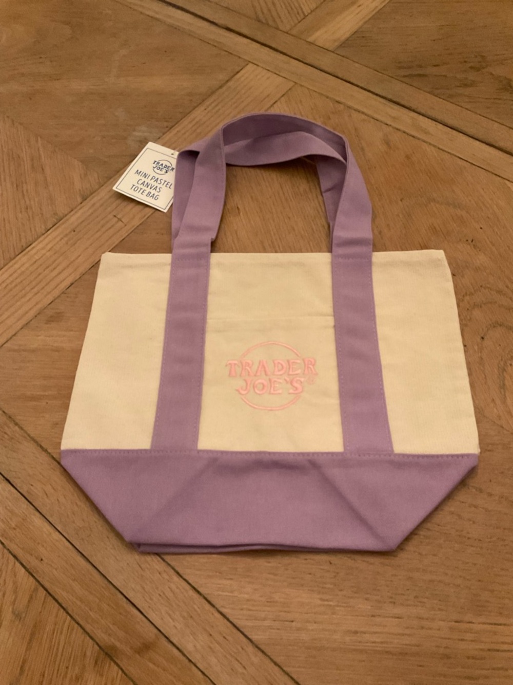 NWT Trader Joe's Cream and Lavender Mini Canvas Tote